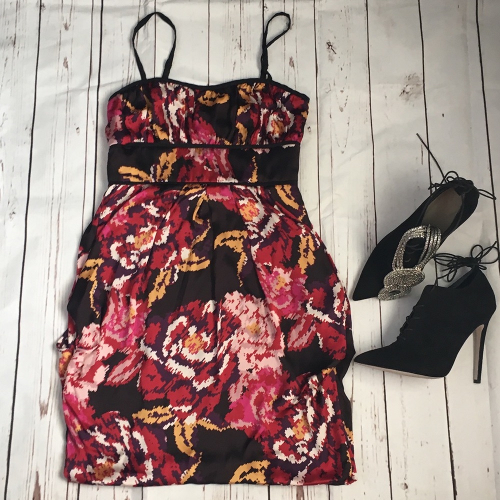Tea Floral Satin Floral Dress