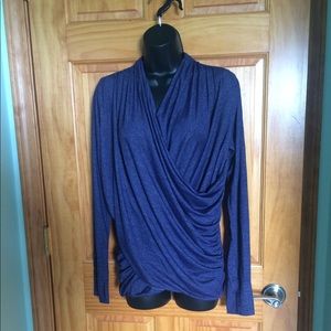 Athleta Faux Wrap Drape Neck Top Heather Blue