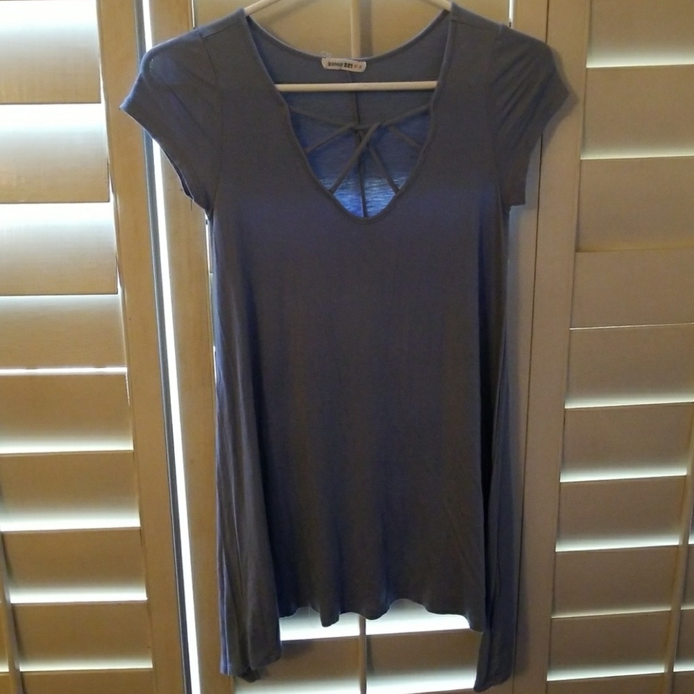 Baby Blue T-shirt Dress With Criss-Cross Chest