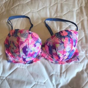 Pink multi colored push up bra