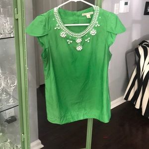 Green Banana Republic top with white beaded detail