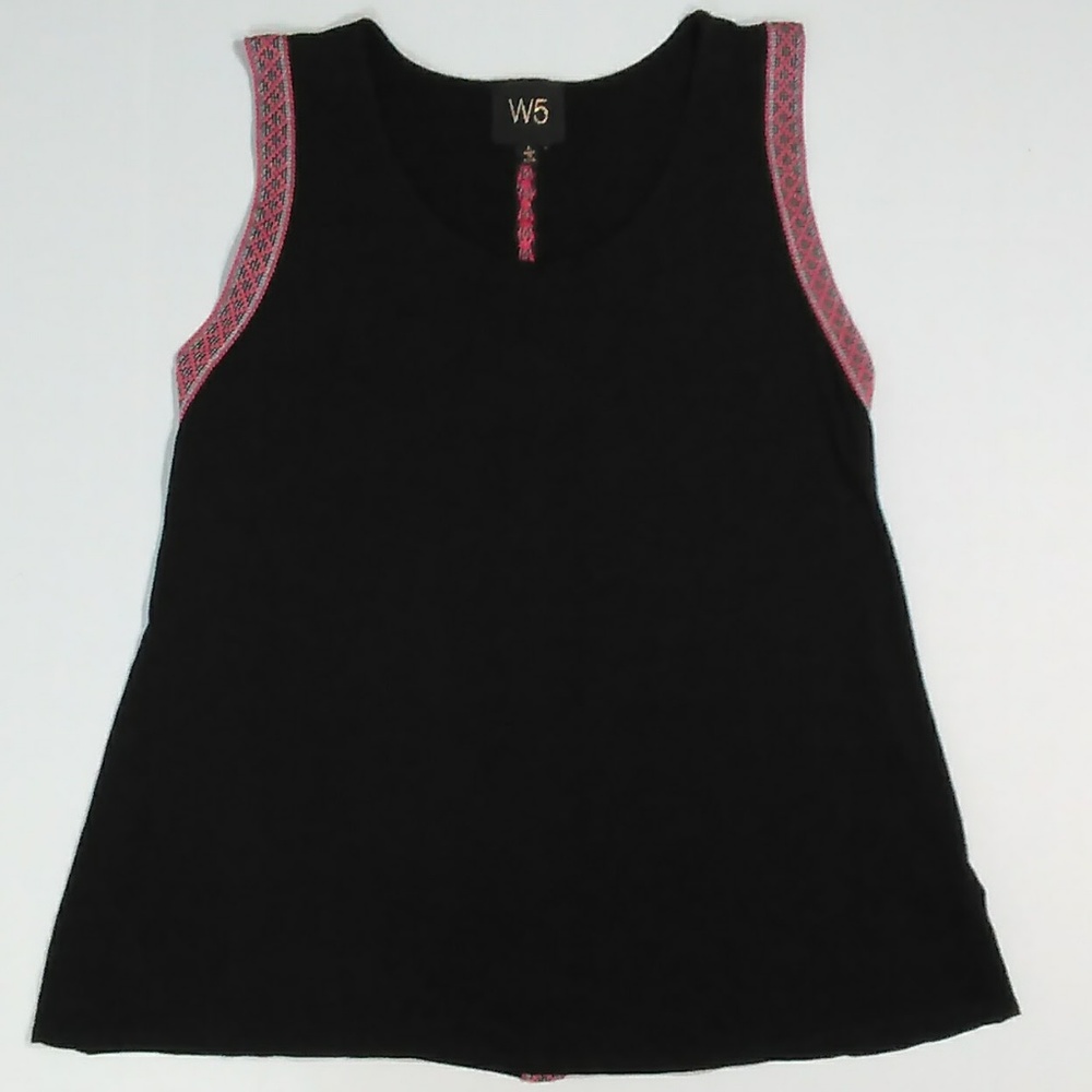 W5 Black Tank with Pink Embroidered Trim