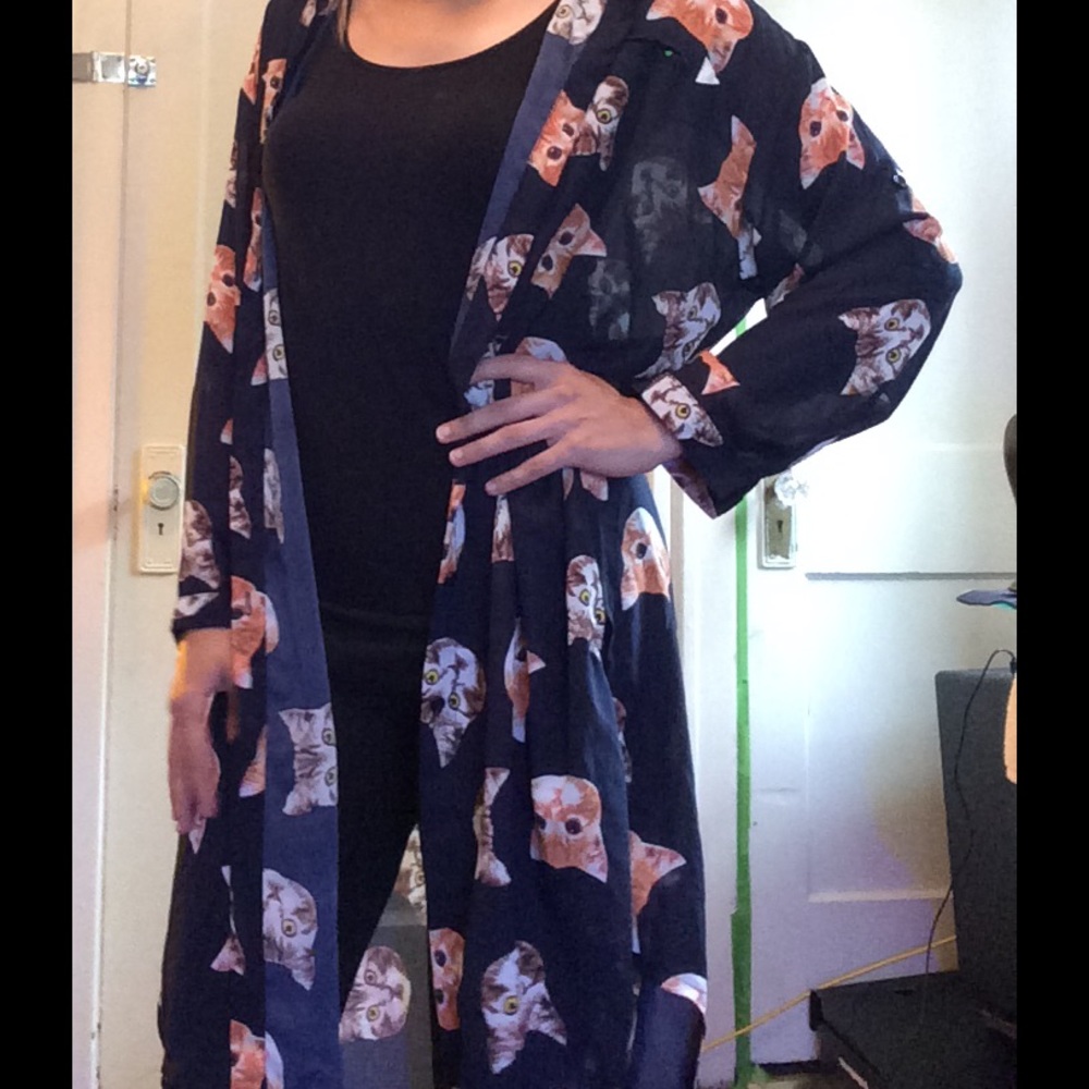 Sheer Navy Smock with Cat Faces!