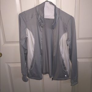 Grey and white exercise jacket
