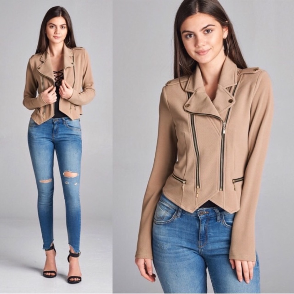 NWT Taupe Zip Up Moto Jacket