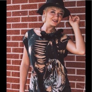 Hand ripped tiger shirt one size bleach splatter