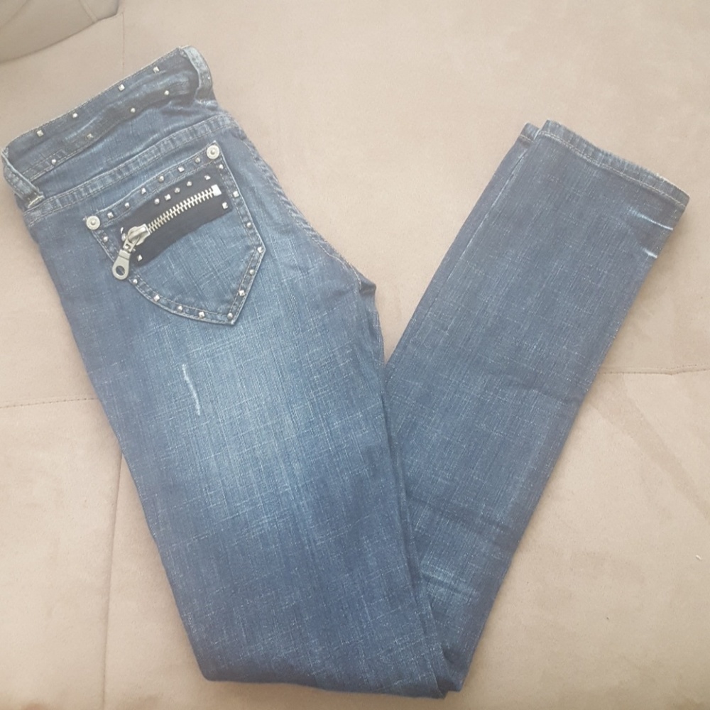Studded and Distressed Skinny Jeans
