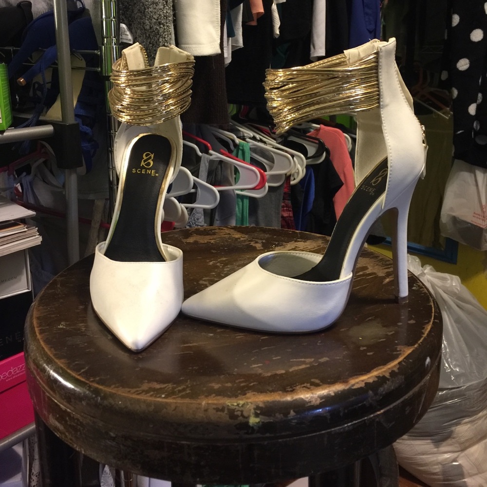 White and gold high heels