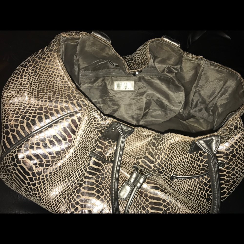 Large silver snake print tote bag!