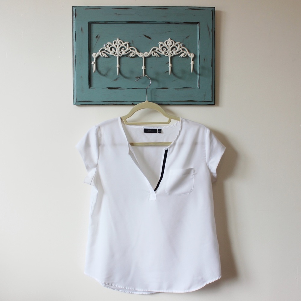 White Blouse with Black Trim
