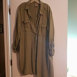 Long olive shirt dress