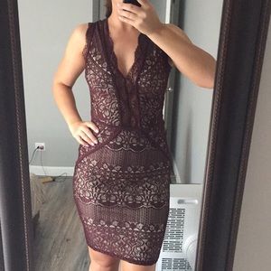 Burgundy nude lace dress