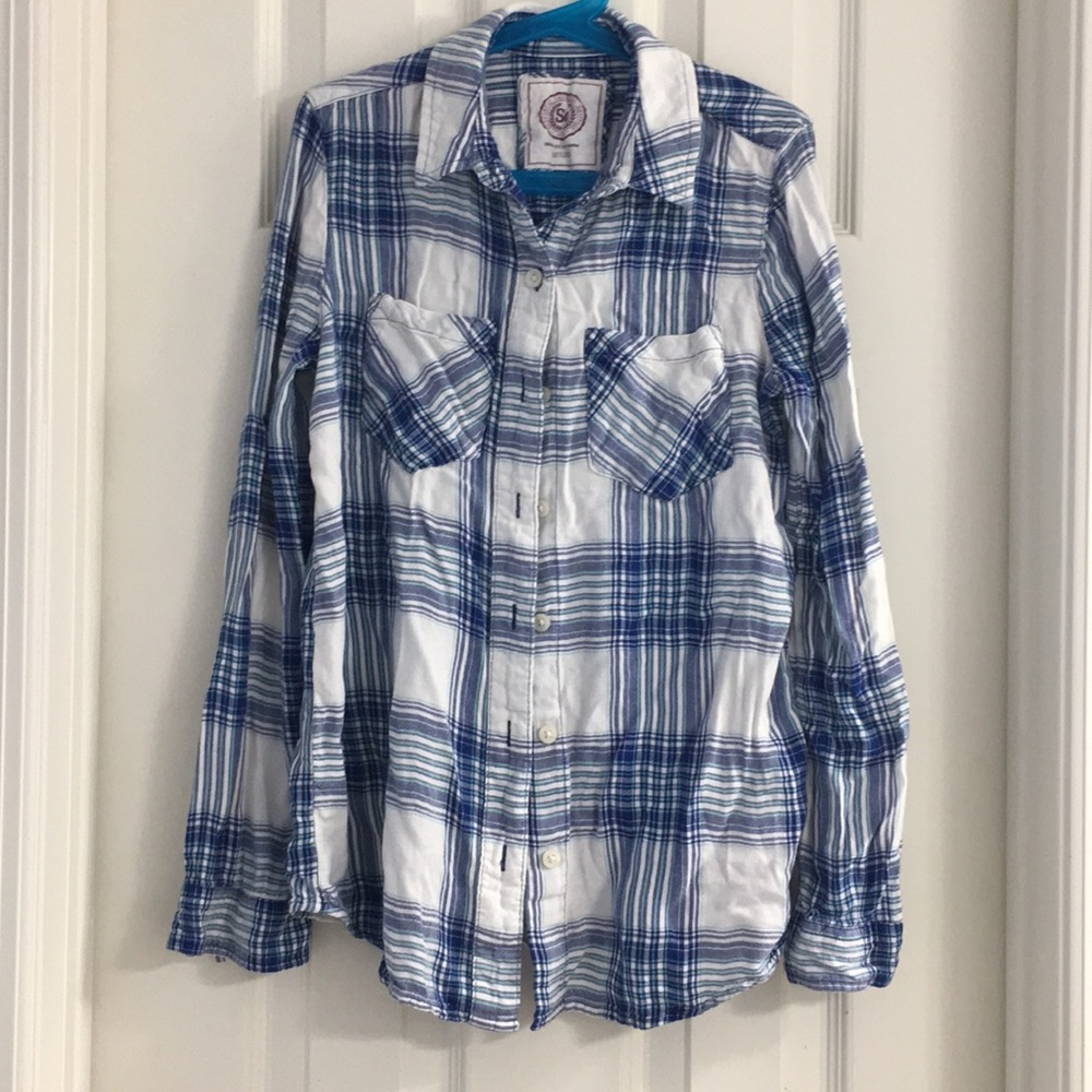 Blue and white plaid shirt, XS