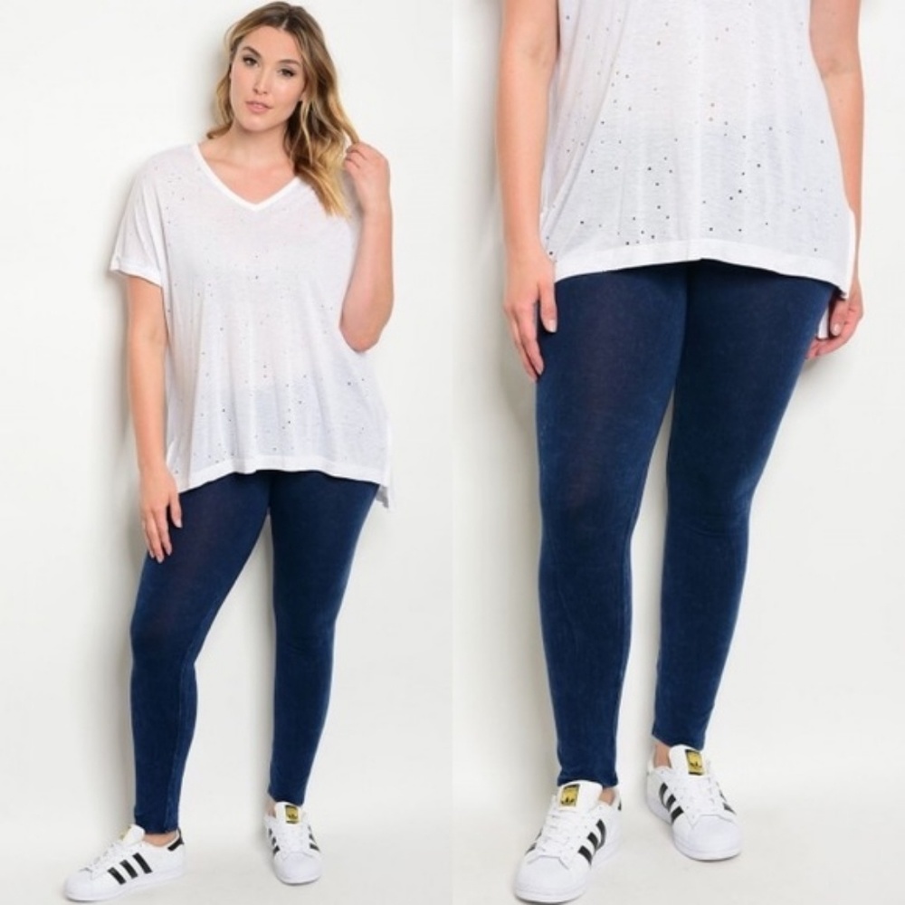 PLUS SIZE Navy Denim Washed Leggings