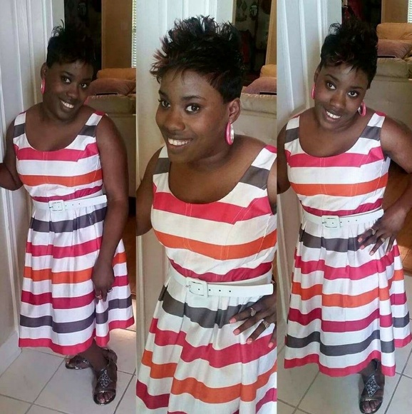 Nine West Dresses & Skirts - White Orange  & Gray Striped Dress