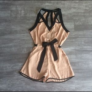 Lookbook Store nude contrast-trim slit back romper