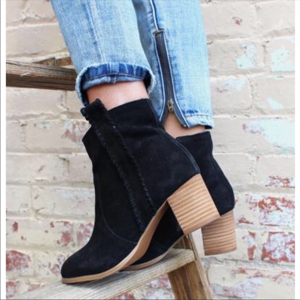 Black Distressed Suede Stitched Bootie - Picture 5 of 6