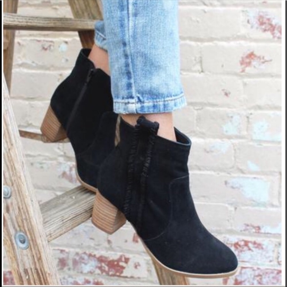 Black Distressed Suede Stitched Bootie - Picture 2 of 6