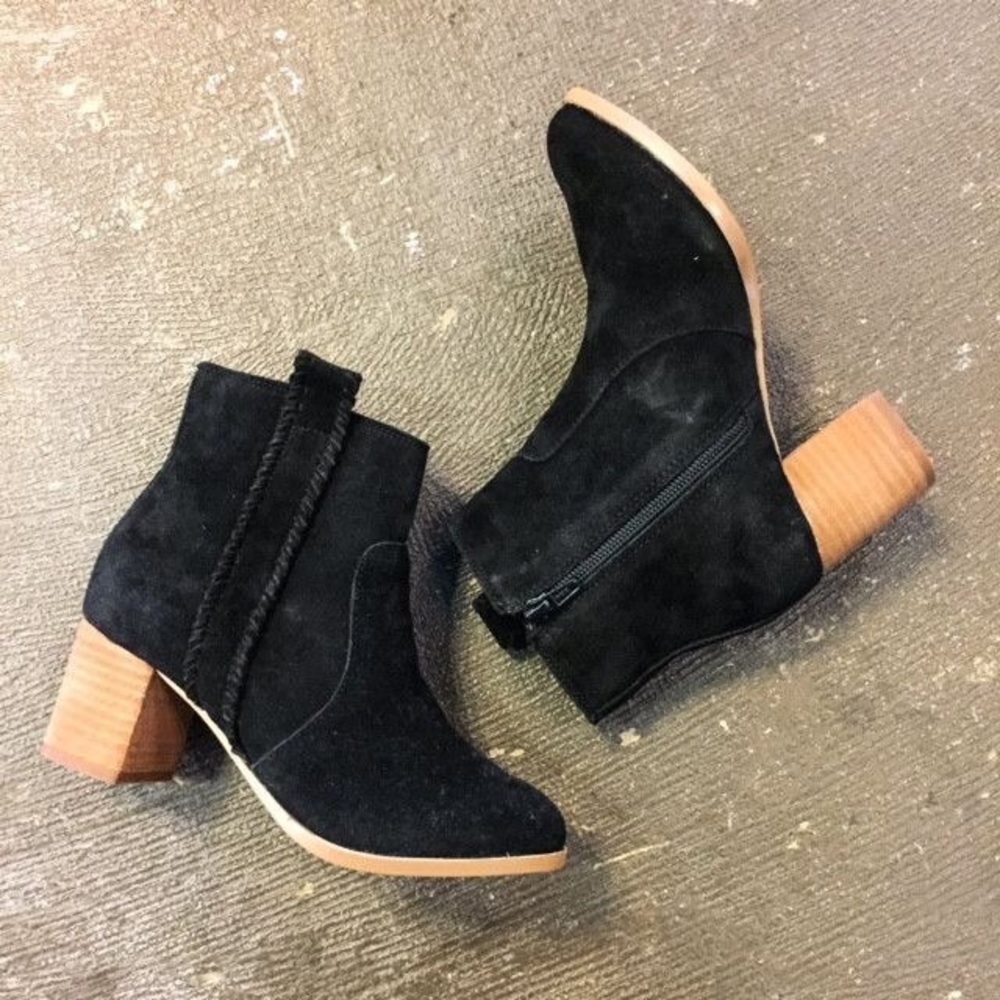 Black Distressed Suede Stitched Bootie - Picture 6 of 6