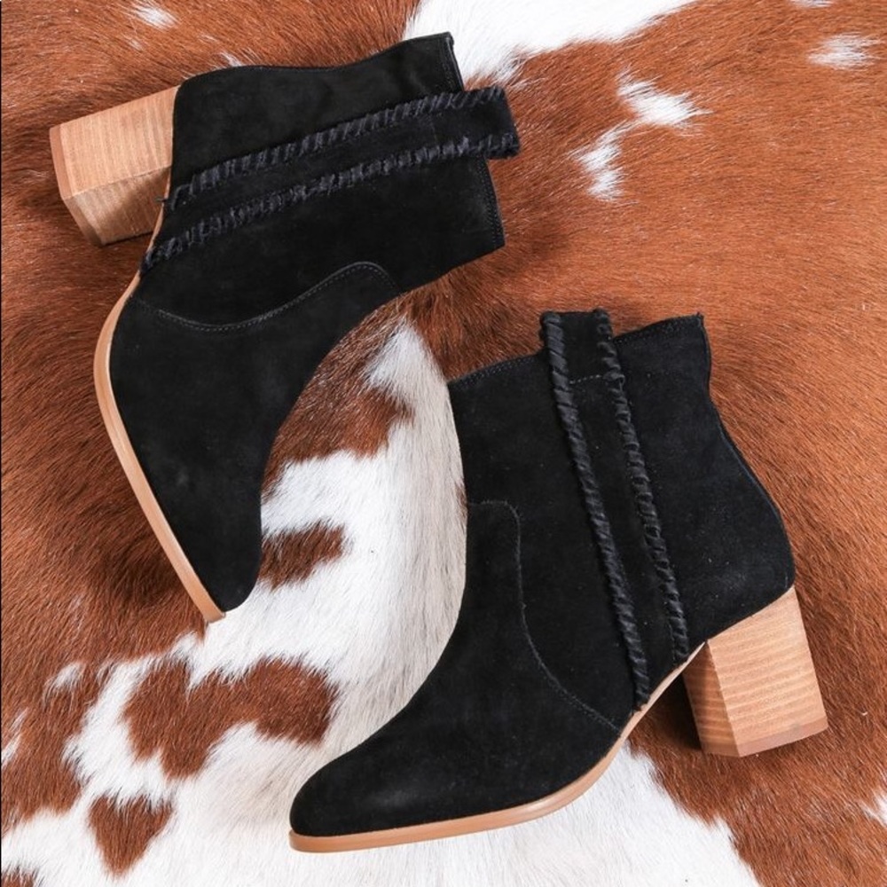 Black Distressed Suede Stitched Bootie - Picture 3 of 6