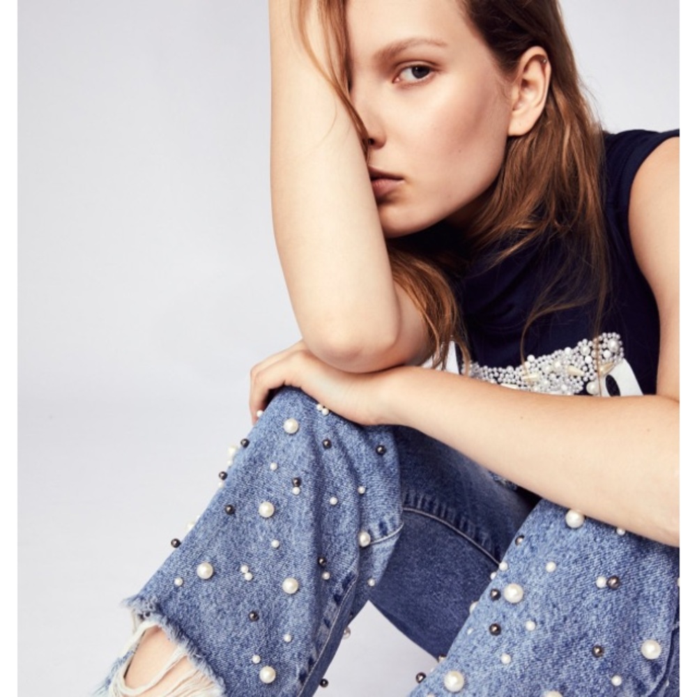 Free people Pearled crop straight leg jeans - Picture 3 of 4