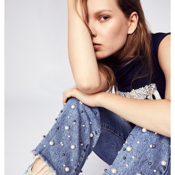 Free people Pearled crop straight leg jeans - Picture 3 of 4