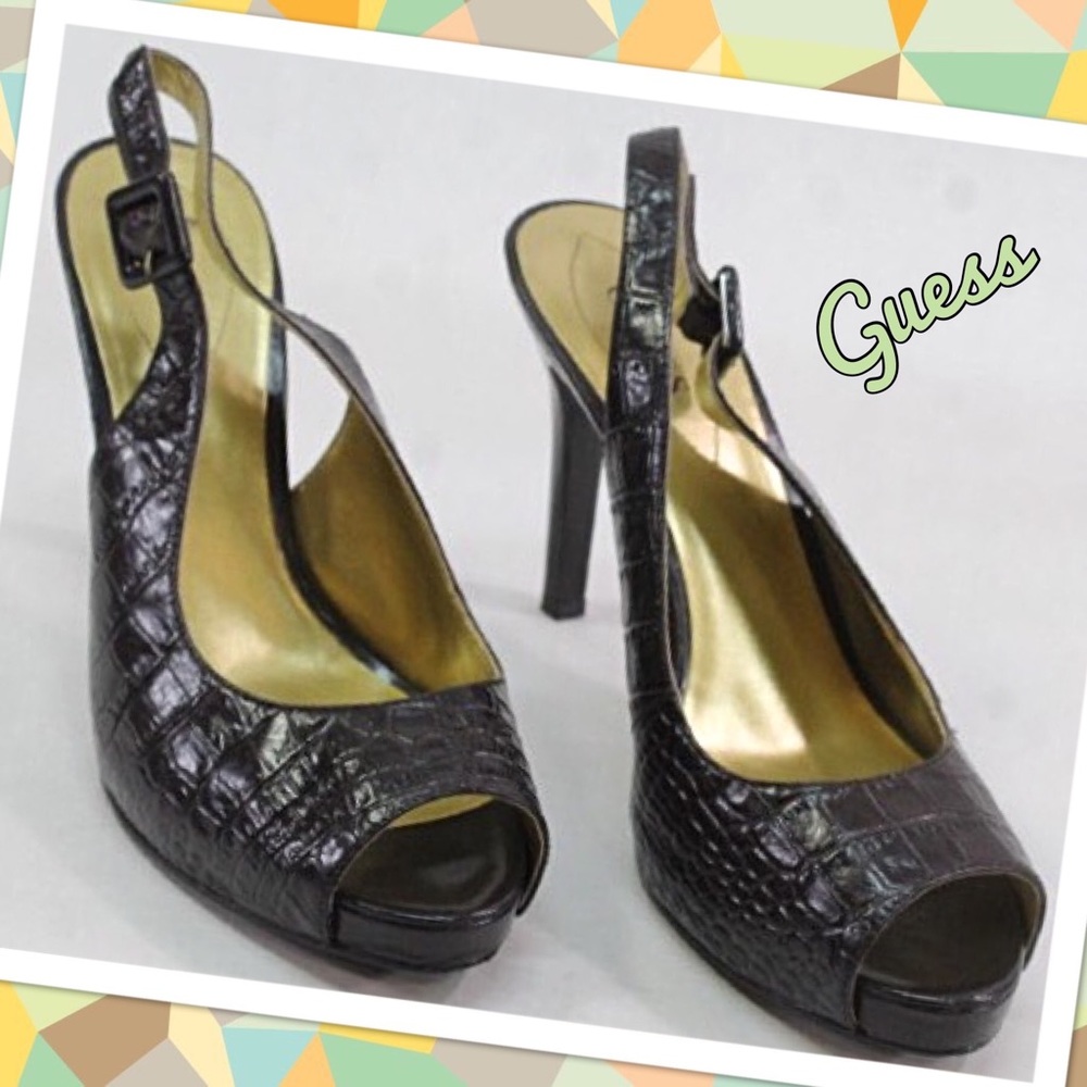 Guess Brown Reptile Print Heels