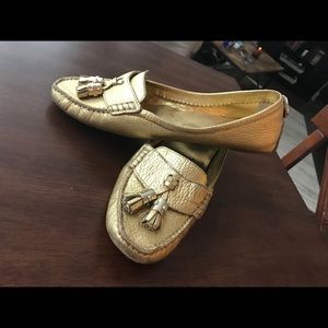 Gold Tory Burch Driving Loafers