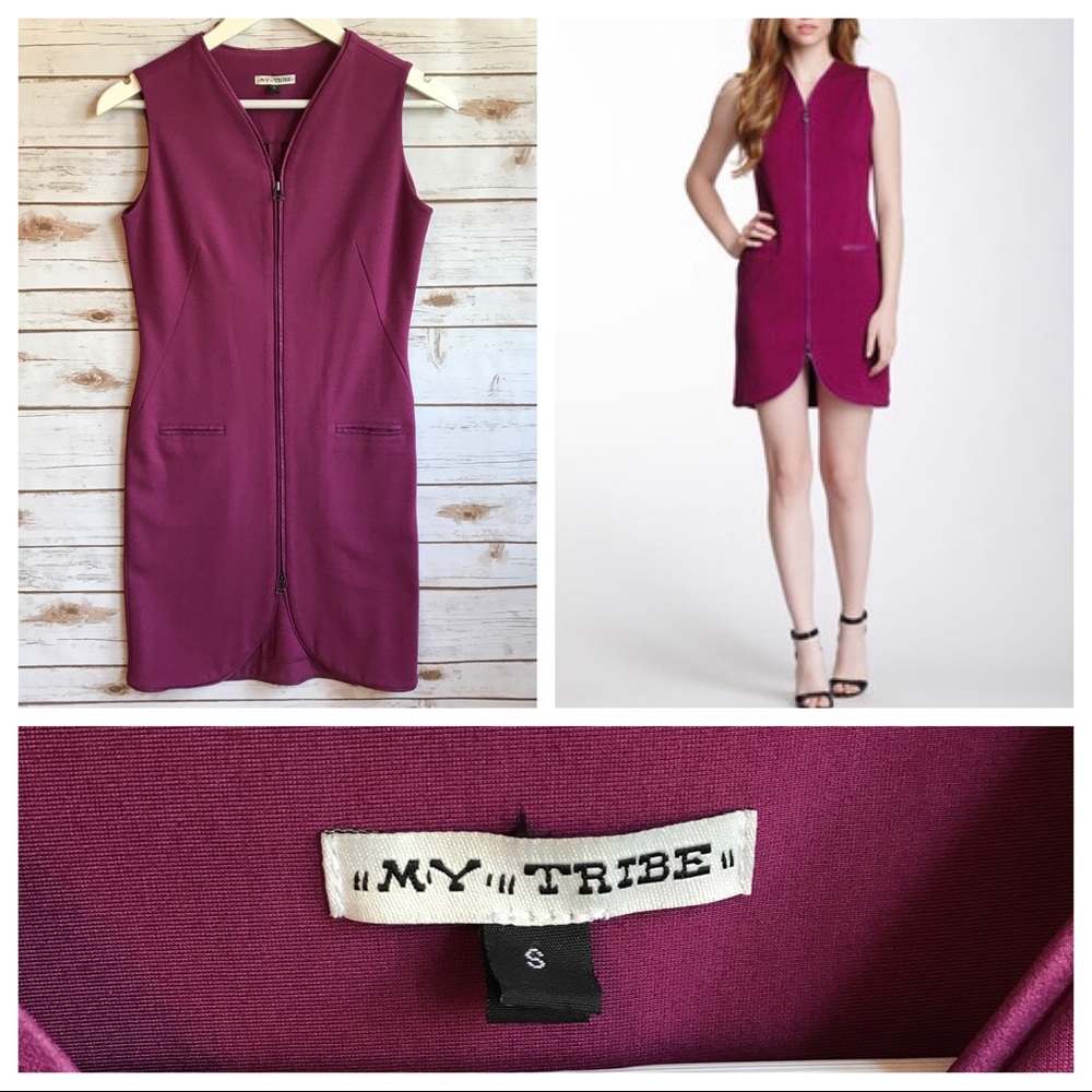 MY TRIBE Zip up Dress w/ Leather Trim