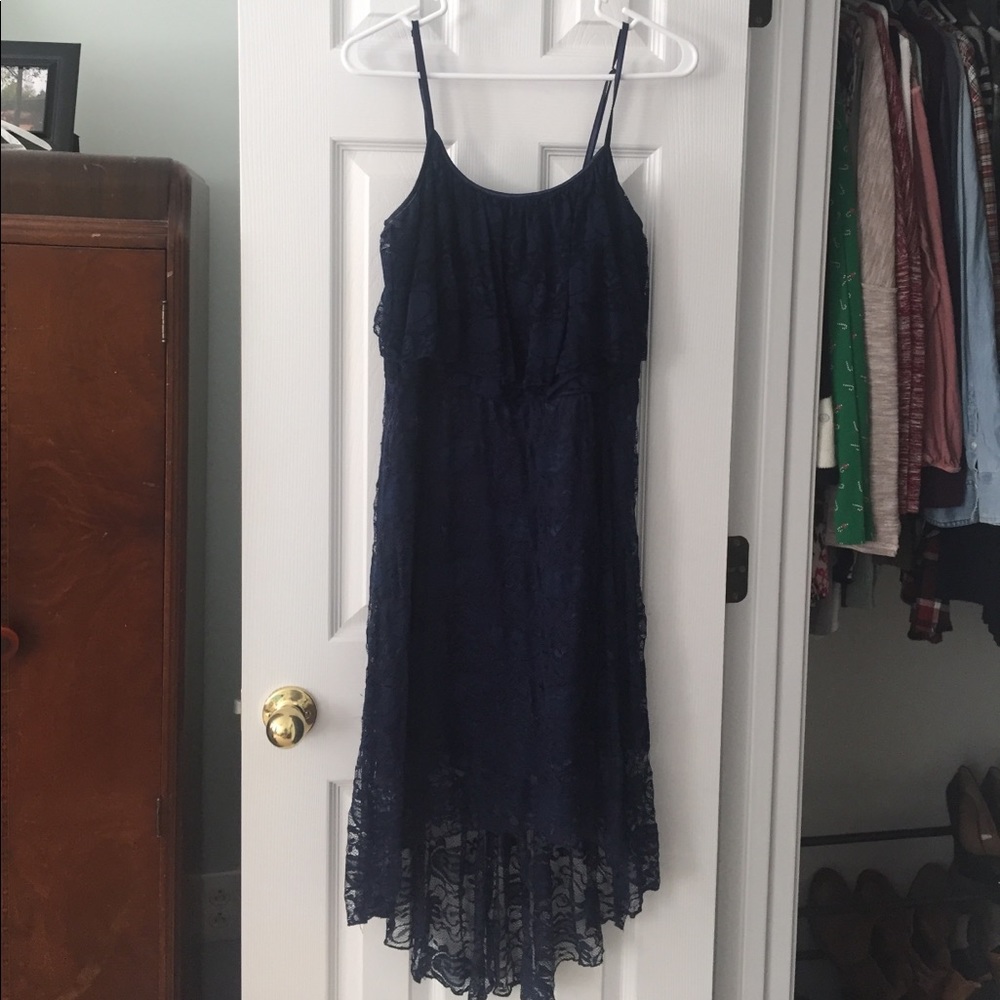 Navy Lace High-Low Dress