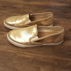 Sperry gold slip on sneakers sz 8