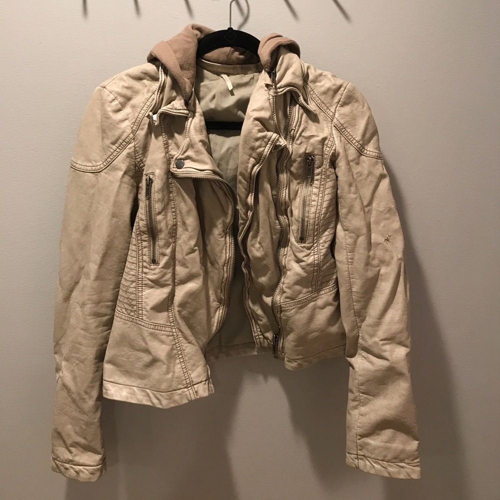 FREE PEOPLE FAUX LEATHER HOODED MOTO JACKET