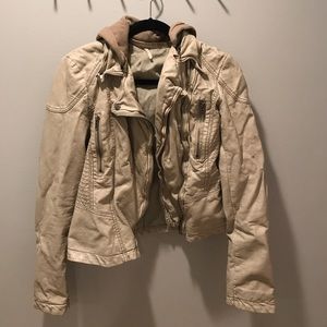 FREE PEOPLE FAUX LEATHER HOODED MOTO JACKET