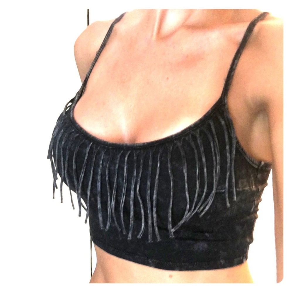 Black fringed crop top