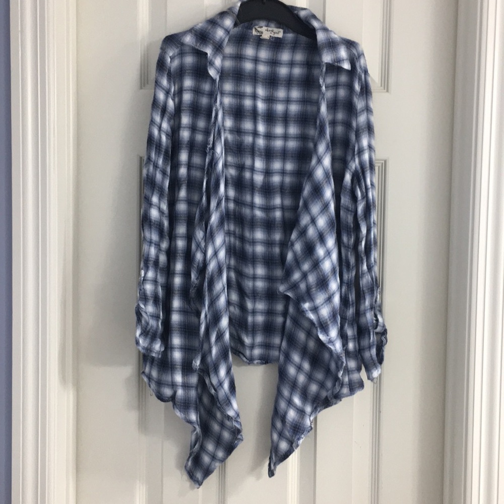 Blue and white plaid shirt, size XS
