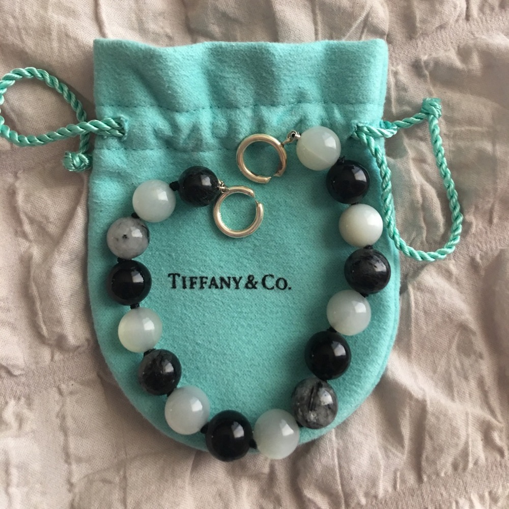 Tiffany 925 Sterling Silver Paloma Picasso Onyx Black Quartz Moonstone Bracelet