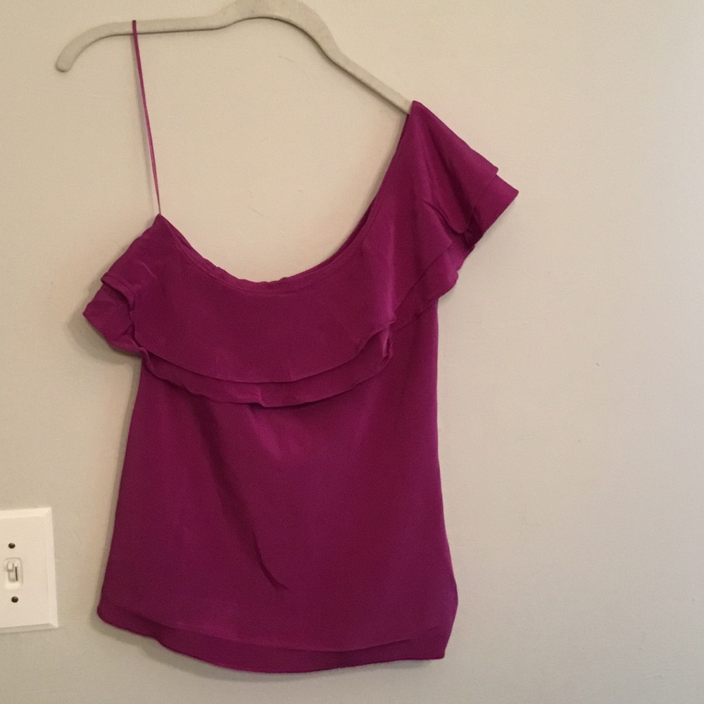One shouldered fuschia pink silk medium blouse