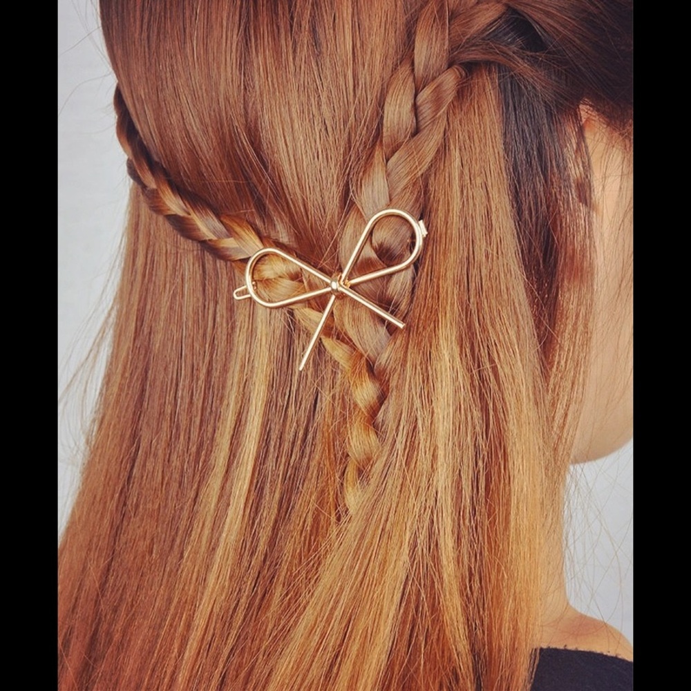 Gold Metal Bow Hair Pin + Gold Star Hair Pin
