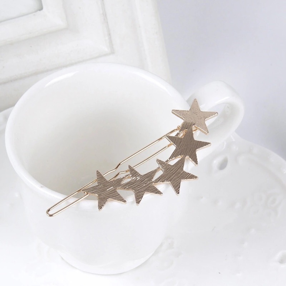 Gold Metal Bow Hair Pin + Gold Star Hair Pin - Picture 2 of 2