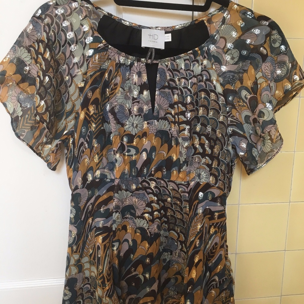 Anthropology Silk and Gold Thread Blouse