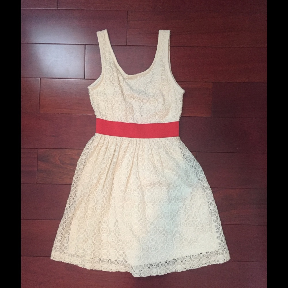 Charlotte Russe Cream Lace Dress with Orange Band