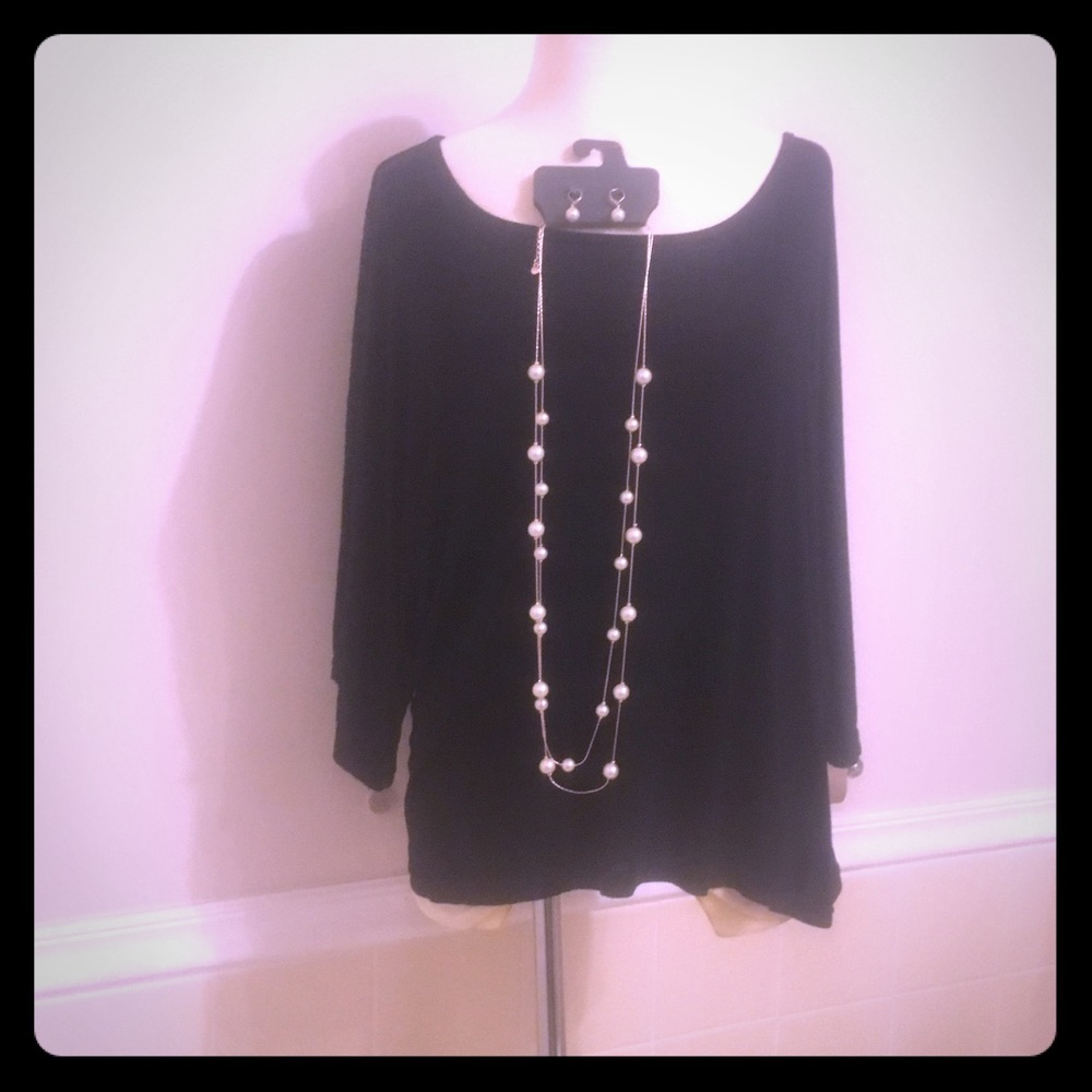 Double Strand Rose Gold/Pearl Necklace & Earrings