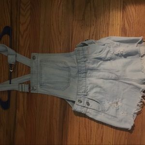 Light denim overall shorts