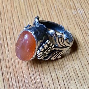 Boho ethnic silver ring with carnelian stone
