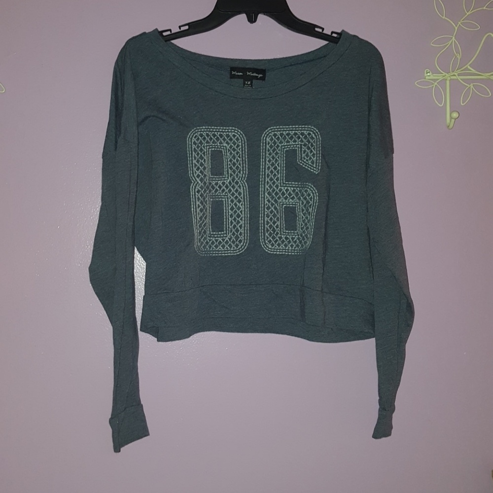 Blue Long Sleeve Crop Sweater