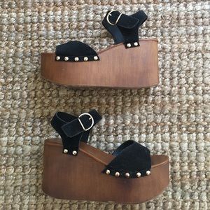 Black open toe clog wedges