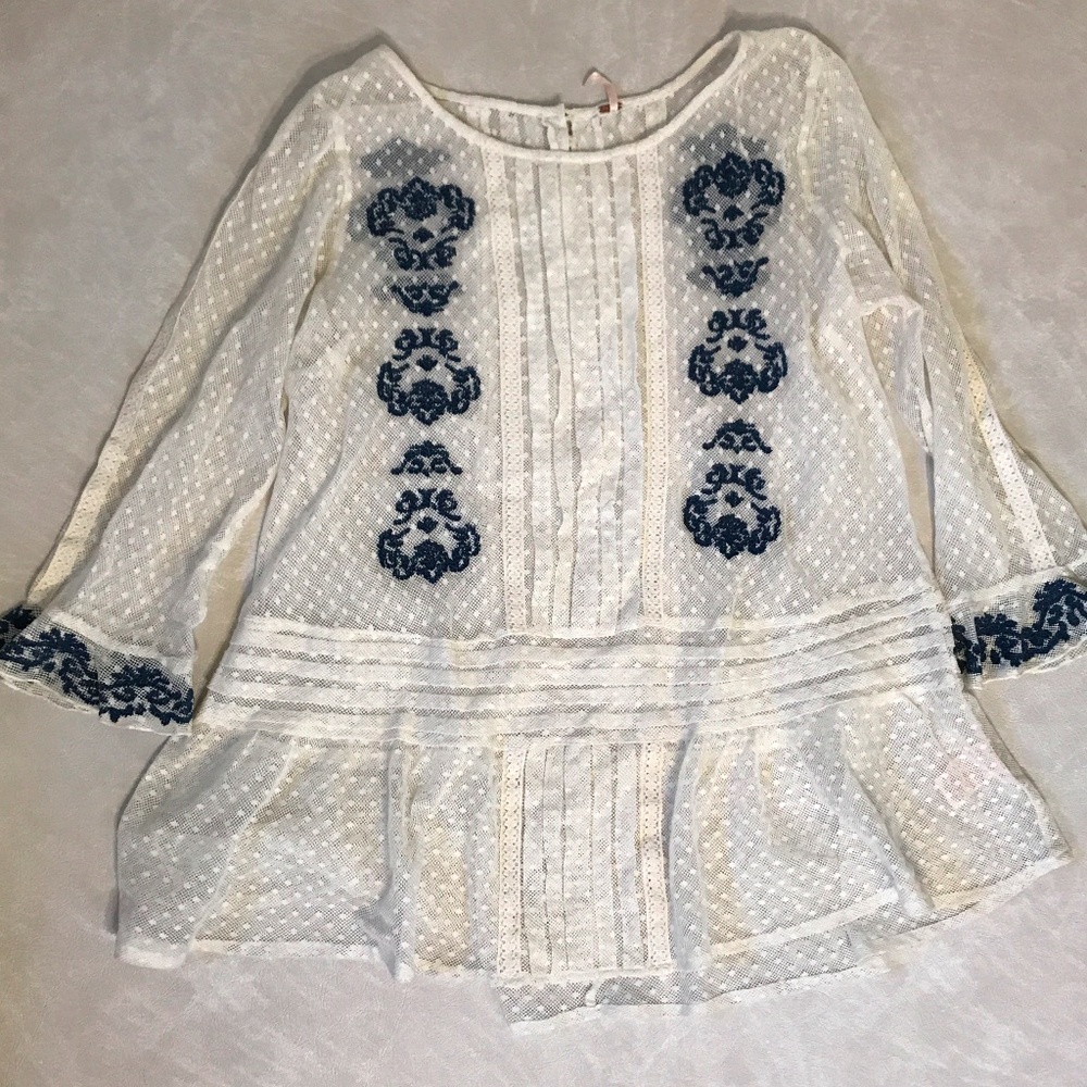 free people tunic polka dot lace cream/white/blue