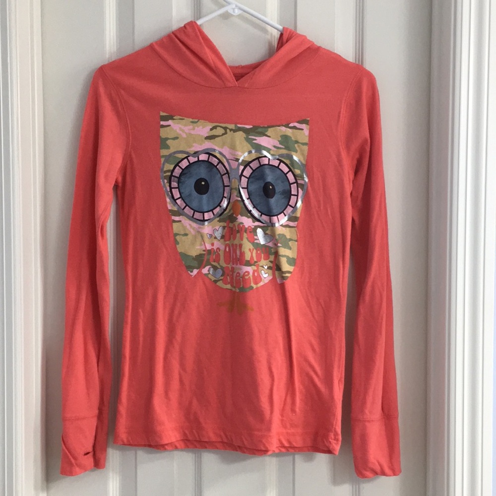 Graphic hooded long sleeve shirt, size 16