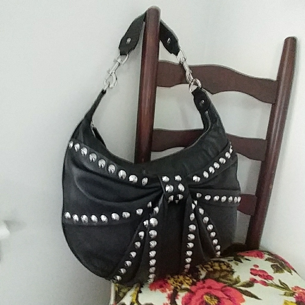 EUC!!!!! Studded Black Leather Bow Hobo Bag
