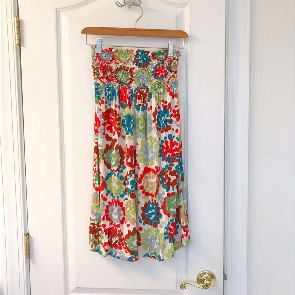 Velvet  cotton strapless dress floral print Small